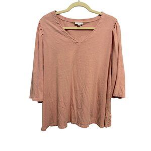 J. Jill Womens V-Neck 3/4 Sleeve Pink Top Size L